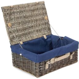 Red Hamper 45cm Antique Wash Hamper with Cotton Lining in Blue - thumbnail 1