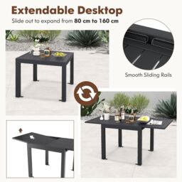 Costway 80 160cm Expandable Patio Dining Table Outdoor Rectangular Aluminum Table for 4 6 Person in Grey - thumbnail 3