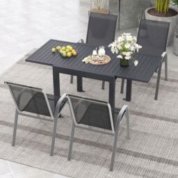 Costway 80 160cm Expandable Patio Dining Table Outdoor Rectangular Aluminum Table for 4 6 Person in Grey - thumbnail 4