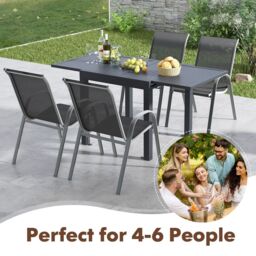 Costway 80 160cm Expandable Patio Dining Table Outdoor Rectangular Aluminum Table for 4 6 Person in Grey - thumbnail 6