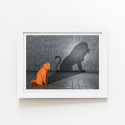 "Warren Reed - Designer Hidden Potential - Lion Framed Art Print in White - Size: W8"" x H10""" - thumbnail 1