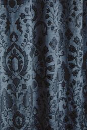 Curtina 'Trinity' Velvet Ornamental Floral Pair of Pencil Pleat Curtains in Blue - Size: 168 cm width x 229 cm drop - thumbnail 4