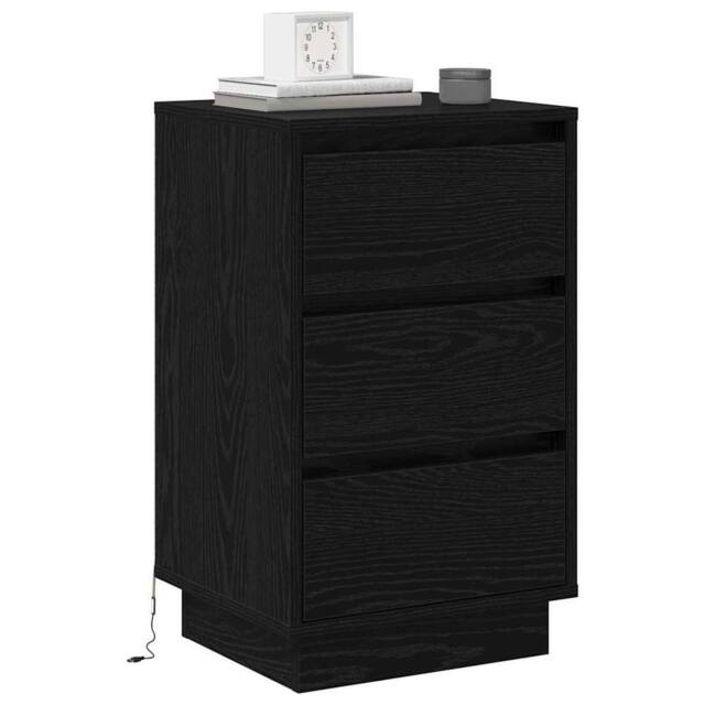 Berkfield Home Modern Bedside Cabinet with LED Black Oak 39x34.5x65 cm Engineere - image 1