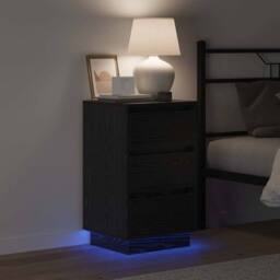 Berkfield Home Modern Bedside Cabinet with LED Black Oak 39x34.5x65 cm Engineere - thumbnail 4