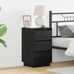 Berkfield Home Modern Bedside Cabinet with LED Black Oak 39x34.5x65 cm Engineere - thumbnail 2