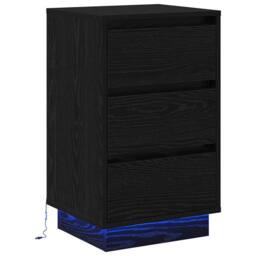 Berkfield Home Modern Bedside Cabinet with LED Black Oak 39x34.5x65 cm Engineere - thumbnail 3