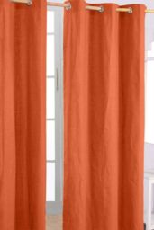 Homescapes Plain Cotton Ready Made Eyelet Curtain Pair in Burnt Orange - Size: 140 cm width x 183 cm drop - thumbnail 1