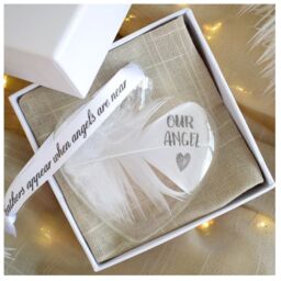 Amaya Rose Ltd OUR ANGEL In Memory of Feather Heart Bauble Gift Boxed in Clear - thumbnail 4