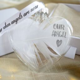 Amaya Rose Ltd OUR ANGEL In Memory of Feather Heart Bauble Gift Boxed in Clear - thumbnail 5