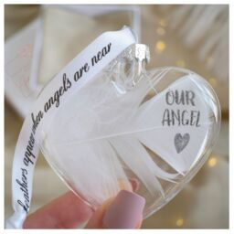 Amaya Rose Ltd OUR ANGEL In Memory of Feather Heart Bauble Gift Boxed in Clear - thumbnail 2