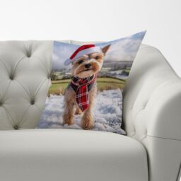 Warren Reed - Designer Snowy Christmas Yorkshire Terrier Cushion in Brown - Size: 45 cm x 45 cm - thumbnail 3