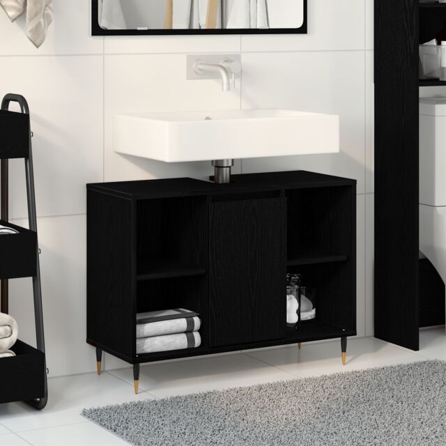 Berkfield Home Vanity Unit Black Oak Engineered Wood Medium Black Oak Vanity - image 1