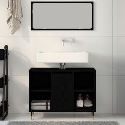 Berkfield Home Vanity Unit Black Oak Engineered Wood Medium Black Oak Vanity - thumbnail 4