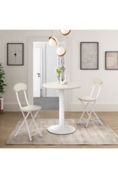 Living and Home White Round Coffee Table with Metal Base - thumbnail 2