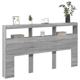 Berkfield Home Headboard Cabinet with LED Grey Sonoma 180x17x102 cm - Size: 180 x 17 x 102 cm - thumbnail 5