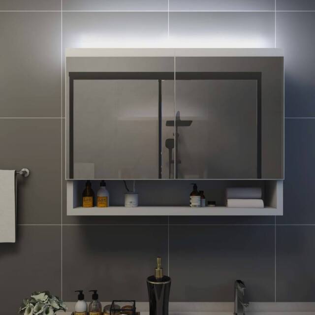 Berkfield Home LED Bathroom Mirror Cabinet White 80x15x60 cm MDF - Size: 80 x 15 x 60 cm - image 1