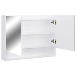 Berkfield Home LED Bathroom Mirror Cabinet White 80x15x60 cm MDF - Size: 80 x 15 x 60 cm - thumbnail 5