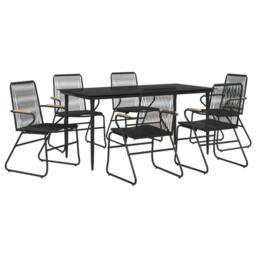 Berkfield Home Beautiful 7 Piece Garden Dining Set Black PVC Rattan - thumbnail 1