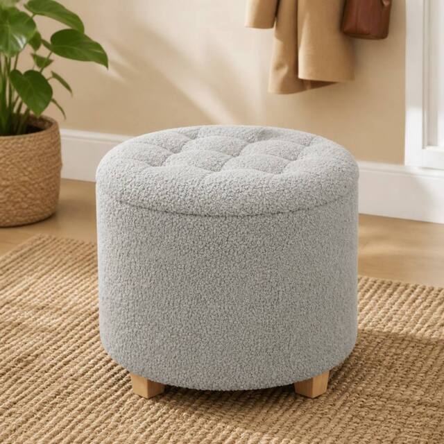 STILVORA 31.8L Storage Stool with Wooden Legs in Grey - image 1