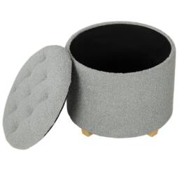 STILVORA 31.8L Storage Stool with Wooden Legs in Grey - thumbnail 5