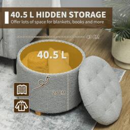 STILVORA 31.8L Storage Stool with Wooden Legs in Grey - thumbnail 6
