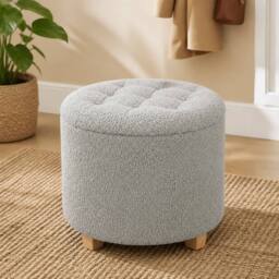 STILVORA 31.8L Storage Stool with Wooden Legs in Grey - thumbnail 1