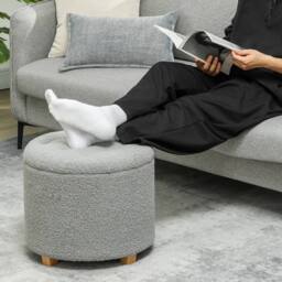 STILVORA 31.8L Storage Stool with Wooden Legs in Grey - thumbnail 9