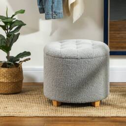 STILVORA 31.8L Storage Stool with Wooden Legs in Grey - thumbnail 2