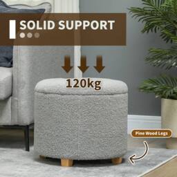 STILVORA 31.8L Storage Stool with Wooden Legs in Grey - thumbnail 8