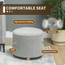 STILVORA 31.8L Storage Stool with Wooden Legs in Grey - thumbnail 7