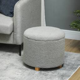 STILVORA 31.8L Storage Stool with Wooden Legs in Grey - thumbnail 3