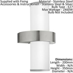 Loops IP44 Outdoor Wall Light Stainless Steel & Silver 2 x 60W E27 Lamp Bulb in Metallics - thumbnail 2