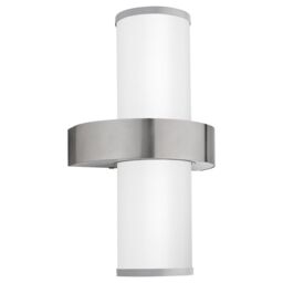 Loops IP44 Outdoor Wall Light Stainless Steel & Silver 2 x 60W E27 Lamp Bulb in Metallics
