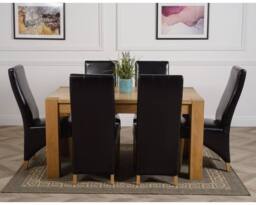 Thats Furniture Kuba 150 x 85 cm Chunky Medium Oak Dining Table & 6 Lola Leather Chairs in Black - thumbnail 2