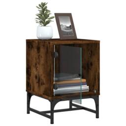 Berkfield Home Elegant Bedside Cabinets with Glass Doors 2 pcs Smoked Oak 35x37x50 cm in Brown - Size: 35 x 37 x 50 cm - thumbnail 6
