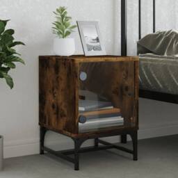 Berkfield Home Elegant Bedside Cabinets with Glass Doors 2 pcs Smoked Oak 35x37x50 cm in Brown - Size: 35 x 37 x 50 cm
