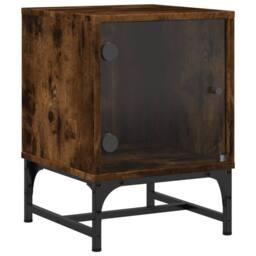 Berkfield Home Elegant Bedside Cabinets with Glass Doors 2 pcs Smoked Oak 35x37x50 cm in Brown - Size: 35 x 37 x 50 cm - thumbnail 4