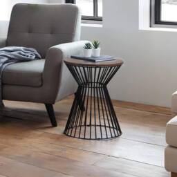 Cheshire Carloway Round Wire Lamp Table in Walnut & Black - thumbnail 3