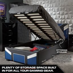 X Rocker Cerberus Gaming Ottoman Bed for Kids & Teens, Upholstered in Blue - Size: Double - thumbnail 3