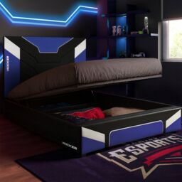 X Rocker Cerberus Gaming Ottoman Bed for Kids & Teens, Upholstered in Blue - Size: Double