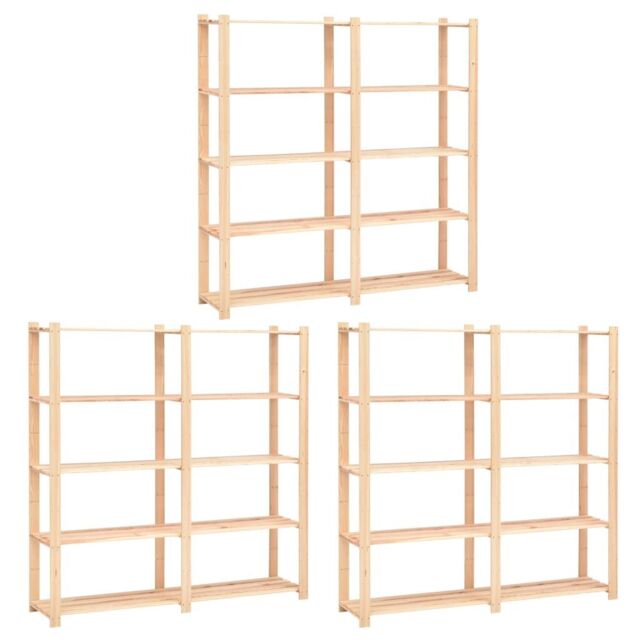 Berkfield Home 5-Tier Storage Racks 3 pcs 170x38x170 cm Solid Pinewood 500 kg in Beige - Size: 170 x 38 x 170 cm - image 1
