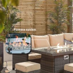 Direct Wicker 8 Seater Rattan Garden Corner Sofa Set with Fire Pit Table, Brown - Size: 4 Pack - thumbnail 3