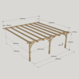 Rutland County Garden Furniture Ltd Wall Mounted Premium Pergola 3 Posts, L420 x W540 x H270 cm, Brown - thumbnail 5