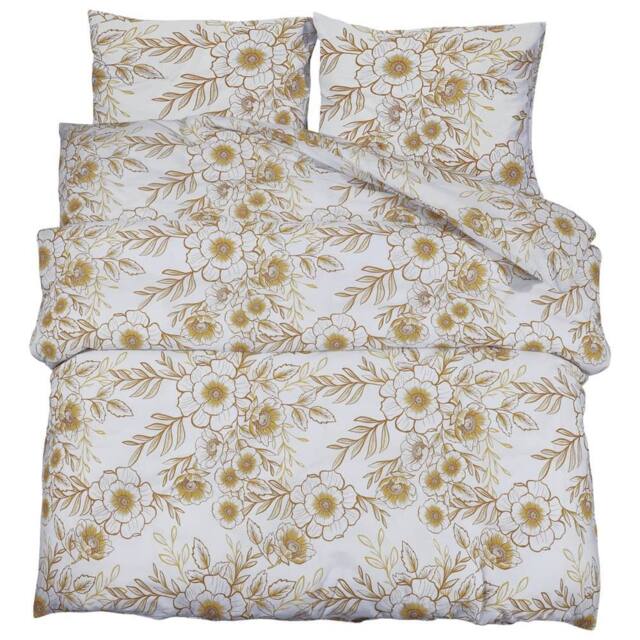Berkfield Home Duvet Cover Set White & Brown 225x220 cm Cotton - image 1