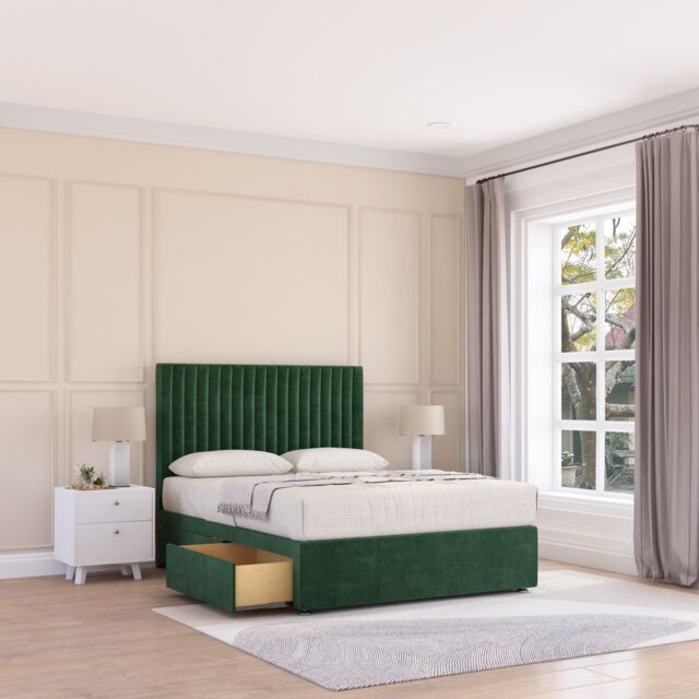 Sloomy Manhattan Plush Velvet Memory Foam Bed Set With 2 Drawers, Mattress & Headboard in Emerald - Size: Double - image 1