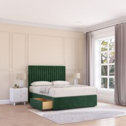 Sloomy Manhattan Plush Velvet Memory Foam Bed Set With 2 Drawers, Mattress & Headboard in Emerald - Size: Double