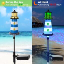 Leaper 4PCS Red Solar Powered Lighthouse Shape Garden Lights - thumbnail 4
