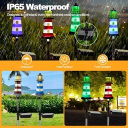 Leaper 4PCS Red Solar Powered Lighthouse Shape Garden Lights - thumbnail 3