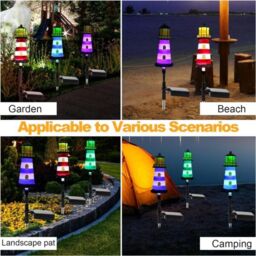 Leaper 4PCS Red Solar Powered Lighthouse Shape Garden Lights - thumbnail 8