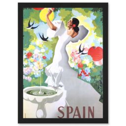 Artery8 Flamenco Dance Bird Bath Travel Spanish Advert A4 Artwork Framed Wall Art Print in Black - thumbnail 1